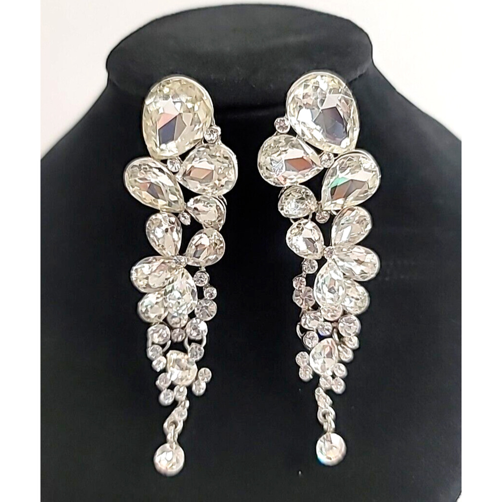 Everfaith Rhinestone earrings Silver and Clear Wedding Dances Special Occasions